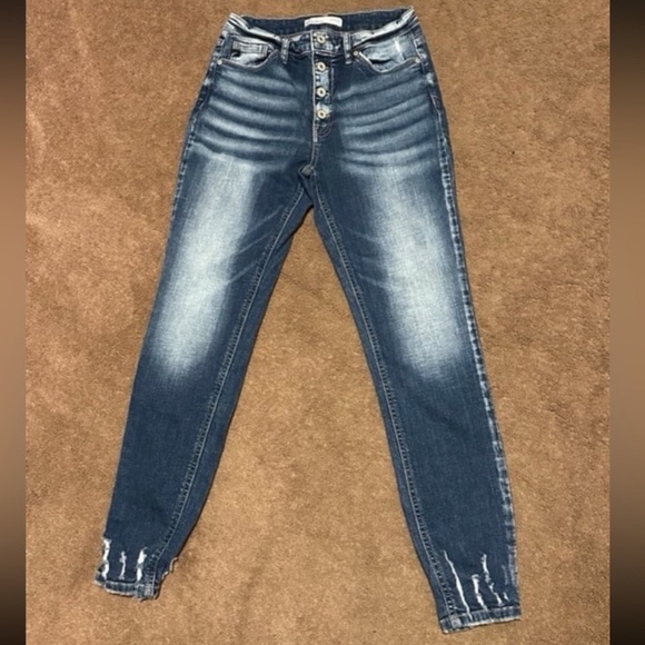KanCan Estilo Blue Skinny Jeans with Distressed Details sz 28 - Picture 1 of 3